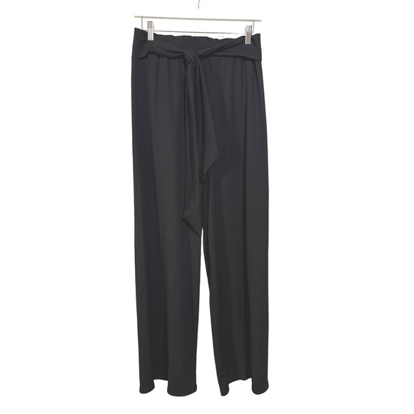 GB Fashion London Pants - GB Fashion‎ London Wide Leg Pants Womens Medium Black Plisse High Waist Tie Belt